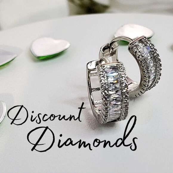 Clear White Asymmetrical & Clear White Baguette Diamond Earrings 925 Silver